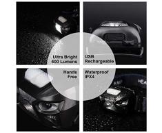 APUNOL 2 Unidades Linterna Frontal LED USB Recargable, Linternas Cabeza 400 Lúmenes, Sensor Inteligente, 8 Modos de Iluminación, Impermeable, Blanco y Rojo LED para Correr, Acampar, Cenderismo