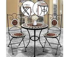 Nova Juego de jardín Mosaico – Mesa Redonda o Cuadrada + 2 sillas Plegables (Altura del Asiento 46 cm) – Muebles de Exterior, de balcón