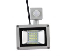 Yuanline Proyector-detector de movimiento LED de 10W,LED ajustables, impermeable IP65, para jardín, patio, terraza, plaza, foco de iluminaci;exterior y interior, luz blanca frí