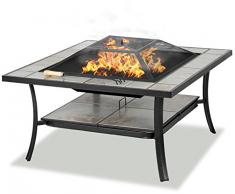 Centurion Supports Shango Mesa multifuncional negra con azulejos de cerámica para jardín y patio, con hueco central; se puede utilizar como mesa normal, barbacoa o cubitera