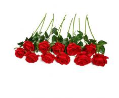 JUSTOYOU - Ramo de rosas artificiales de seda (10 unidades) Rojo
