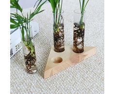 TOOGOO Florero Tubos De Vidrio Maceta De Vidrio Claro con Soporte De Madera para Envase Tubos De Ensayo De Plantas Hidropónicas Decoración De Mesa en Casa