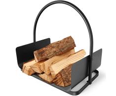 Amagabeli Chimenea Madera Cesta 45 x 30 x 43cm Cesta para Leña con Mango leña Cesta Acero titular de la leña Chimenea de madera cesta de leña Soporte de madera Cesta de chimenea Negro