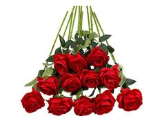 Tifuly 12 PCS Rosas Artificiales, Realista Largo Tallo Falso Rosa Seda Nupcial Ramo de Novia Flor para Home Garden Party Hotel Decoración