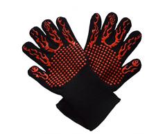 Shishanyun Guantes para barbacoa Horno mitón, impermeable a mano, protección a prueba de frío de la parrilla, cocina, chimenea, parrilla, doble capa Recubrimiento de silicona Resistente al fuego y las
