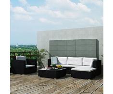 vidaXL Conjunto de Muebles de Jardín Exterior 17 Piezas de Poli Ratan Negro