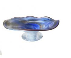 Diseño de colour fuente de cristal ornamentales cáscara azul beige blanco ronda de mármol borde ondulado con aspecto de Navidad diámetro 35 cm