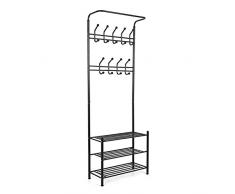 Homfa Estante con Perchero para Ropa Zapatos Hierro Plancha Estantería (Negro)
