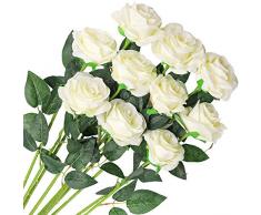 Veryhome 10 Piezas Artificial Seda Rosa Flores Falsas Ramos de Flores para La Decoración de La Boda Home Birthday Party Arrangment Jardín Decoración (Blanco, Rosas florecientes)