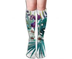 Ginger-Ale Flores Y Pájaros Tropicales Pintados A Mano Planta De Follaje Calcetines De Compresión Para Hombres Y Mujeres Medias De Alta Aptitud Novedad