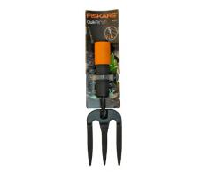 Fiskars Horca para flores de 3 dientes, Cabezal de herramienta QuikFit, Longitud: 27,5 cm, Dientes de acero al boro, Negro/Naranja, QuikFit, 1000733