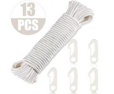 Cuerda de Asta de Bandera de 80 Pies y 12 Piezas de Clip de Asta de Bandera Clips de Gancho de Seguridad para Asta de Bandera para Sujetar Bandera al Asta de Bandera, Blanco