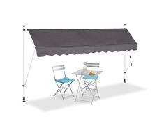 Relaxdays Toldo Enrollable Exterior Portátil Regulable con Manivela, Poliéster-Acero, Gris, 350 cm de Ancho
