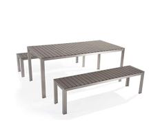 Beliani Juego de Muebles de jardín Aluminio Gris – Mesa 180 cm – 2 Bancos – polywood – Nardo