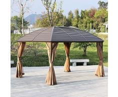 DZWJ 3 x 4m Patio Gazebo de Aluminio Techo rígido Techo de Metal Toldo Carpa para Fiestas Jardín Refugio al Aire Libre con Cortinas de Malla y 4 Paredes Laterales
