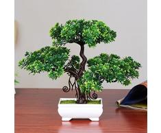 Flikool Pino Arboles Artificiales en Maceta Simulacion Plantas Artificial Faux Cesped Verde Turf Bonsai Flores Artificiales Hogar Adornos de Decoracion Ornamento para Escritorio Mesa Oficina - 2