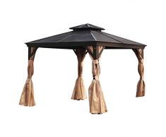 DZWJ 3 x 3 Medidores de Techo Doble Patio Gazebo de Aluminio Toldo Carpa para Fiestas Carpa de Techo Duro Refugio de jardín y Malla y Paredes Laterales