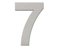 Número de casa moderno (152 mm de altura). Hecho con acero inoxidable 304 cepillado y sólido. De aspecto flotante y fácil de instalar (número 0, cero), Number 7