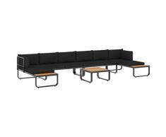 Benkeg Set de Sofás de Esquina de Jardín 5 Pzas Cojines Aluminio y WPC Gris Oscuro y marrón, Mesa y Sillas Terraza Jardín Balcon Exterior, Conjunto de Muebles de Jardín