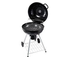 Outsunny Barbacoa de Carbón BBQ Picnic Ahumador Parilla con Termómetro Jardín Exterior Acampada Parilla de Carbón Vegetal con Ruedas y Estante Tapa y Tazón Esmaltados