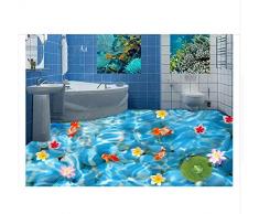Papel Tapiz Fotográfico Personalizado Pisos 3D Impermeable Autoadhesivo Mural Tridimensional Empedrado Carpa Peces Estanque 3D Pintura Del Piso 450X300cm