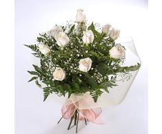 REGALAUNAFLOR-Ramo de 12 rosas blancas naturales-FLORES FRESCAS-ENTREGA EN 24 HORAS