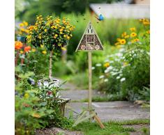 Relaxdays, Marrón, Hotel Insectos Triangular con Peana para Jardín, Madera, 130 x 42 x 35 cm