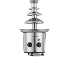 Fuente de chocolate 275 W, de 4 pisos, capacidad 1 kg de chocolate, altura 39 cm, de acero inoxidable, lavable en lavavajillas, plata - Fondue, cascada de chocolate