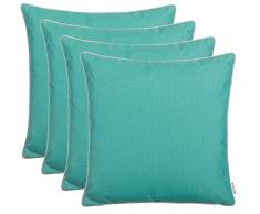Brandsseller Cojín Jardín Exterior – Cojín con Ribete y – Hilo Cabello RBT Uni Suciedad y al Agua con Cremallera – tamaño: 45 x 45 cm, Tela, Turquesa, 4er-Vorteilspack