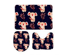 HAOXIANG - Juego de 3 alfombrillas de baño con pedestal, diseño de koala y floral, muy suave, antideslizante, absorbente, lavable a máquina, Terciopelo coral, Color1, 3 piezas