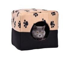 LUYIASI- Impresión de doble uso mascota cama perro mascota sofá Pet Supplies ( Color : Black paw/beige , Tamaño : S )