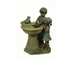 Fuente Jardín Decorativa Exterior Niños con Rana Esculturas Resina.40 x 40 x 70 cm.