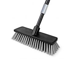 Escobilla de cepillo de piso para exteriores, Escoba de empuje, cerdas duras con manija larga ajustable de 49.6 pulgadas, para limpiar baños, cocina, patio, garaje, terraza, azulejo, pisos de madera