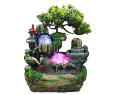 PZON Fuentes de Agua de Mesa de rocalla Cubierta Cascada Feng Shui Decoración Fuente de Ruedas con la Bola LED y nebulizador, por Ministerio del Interior de relajación