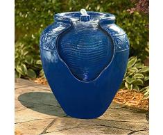 Teamson Home Fuente de Agua PequeÃ±a con Luces para JardÃ­n y Exteriores, Fuente de Agua de Maceta Azul, Adorno de Cascada Interior con Bomba, DecoraciÃ³n de Patio