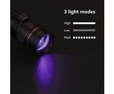 Eletorot Linterna Ultravioleta luz de 3 modos UV Flashlight, Detectar manchas de orina de mascotas, Luz negra 395nm