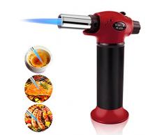 Antorcha de Cocina, Fixget Cocina Soplete Antorcha Encendedor Recargable Antorcha Butano Culinario con Bloqueo de Seguridad Temperatura y llama Ajustables para Crema Brulee, Bricolaje, Barbacoa y Hornear, Gas Butano no Incluido