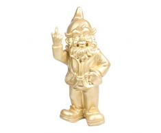 Figura enanito de jardín travieso sacando el dedo - para casa y jardín - dorado - 15 x 12 x 32 cm