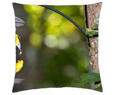 Bonitos pájaros en un alimentador - Funda de cojín (18