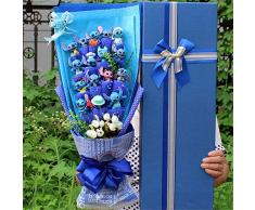 LoveTapestry Puntada Ramo de Peluche, Ramo de Rosas de Seda Artificial Flor Stich, Mini decoración de Boda de San Valentín 58x25x12cm Azul