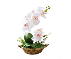 Flikool Doble Tallo Orquídeas Artificiales con Maceta Bonsai de Phalaenopsis Flores Artificial Plantas Artificiales de Flor Mariposa para Hogar Balcón Partido Oficina Decoración - Blanco