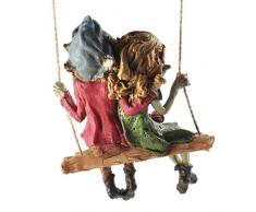 Fiesta Studios Pixie Pareja Colgante Swing, Escultura mágico Misterio jardín decoración Figuras Elfo y los niños de Hadas, Altura 12 cm