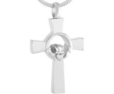 Collares para hombre Funeral Funeral Memorial Collar Colgante Collar de mujer Caja Embudo Joyería Sosteniendo Corona Cruz en forma de corazón Acero inoxidable Cenizas incineradas