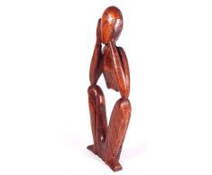 Escultura Pensador de 50 cm de madera de Suar auténtico trabajo manual figura decoración