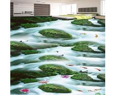 Papel Tapiz 3D,Mural Al Aire Libre Mountain Creek Escena De Adoquines Terraza Piso Pegatina Sala De Estar Dormitorio TV Fondo Pared Decoración Mural,200 * 140Cm