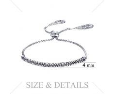 JewelryPalace Auspicious Cloud Grabado Esmalte negro Adoquín Piedra Pasarela Brazalete ajustable Pulsera Plata de ley 925 Hueco Filigrana Flor Fin