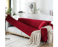 Hybad Sofá Cubierta algodón,Thick Plush Stretch Sofa Slipcover Covers,Autumn Winter Full Cover,Universal Sofa Protector Cover,Magic Sofa Cover for Kids Pet,Dust Cover-Red_3_Seater/Sofa