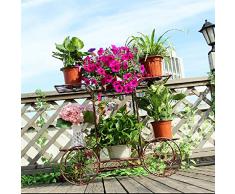 shengmo soportes resistentes de hierro arte Chariot maceta? De dos capas con 6 macetas maceta soporte? Decoración suelo estante? Interior Exterior jardín Patio plantas Bonsai decorativo pantalla flor accesorio de, Cupreous