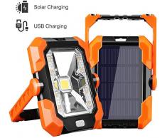 Luz de trabajo solar led reflector fuente de alimentación móvil recargable, con panel solar 4400mAh batería de iones de litio IP65, utilizada para acampar al aire libre y vehículos de senderismo