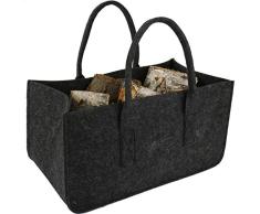 Bolsa de fieltro gris oscuro para chimenea, cesta de fieltro Hpybest para chimenea, cesta de leña de fieltro, revistero, cesta de periódico.